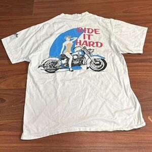 Vintage Life's a Beach Ride It Hard Biker White Shirt Size Mens Large